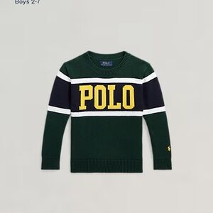Ralph Lauren Green Sweater with Navy and White Stripes